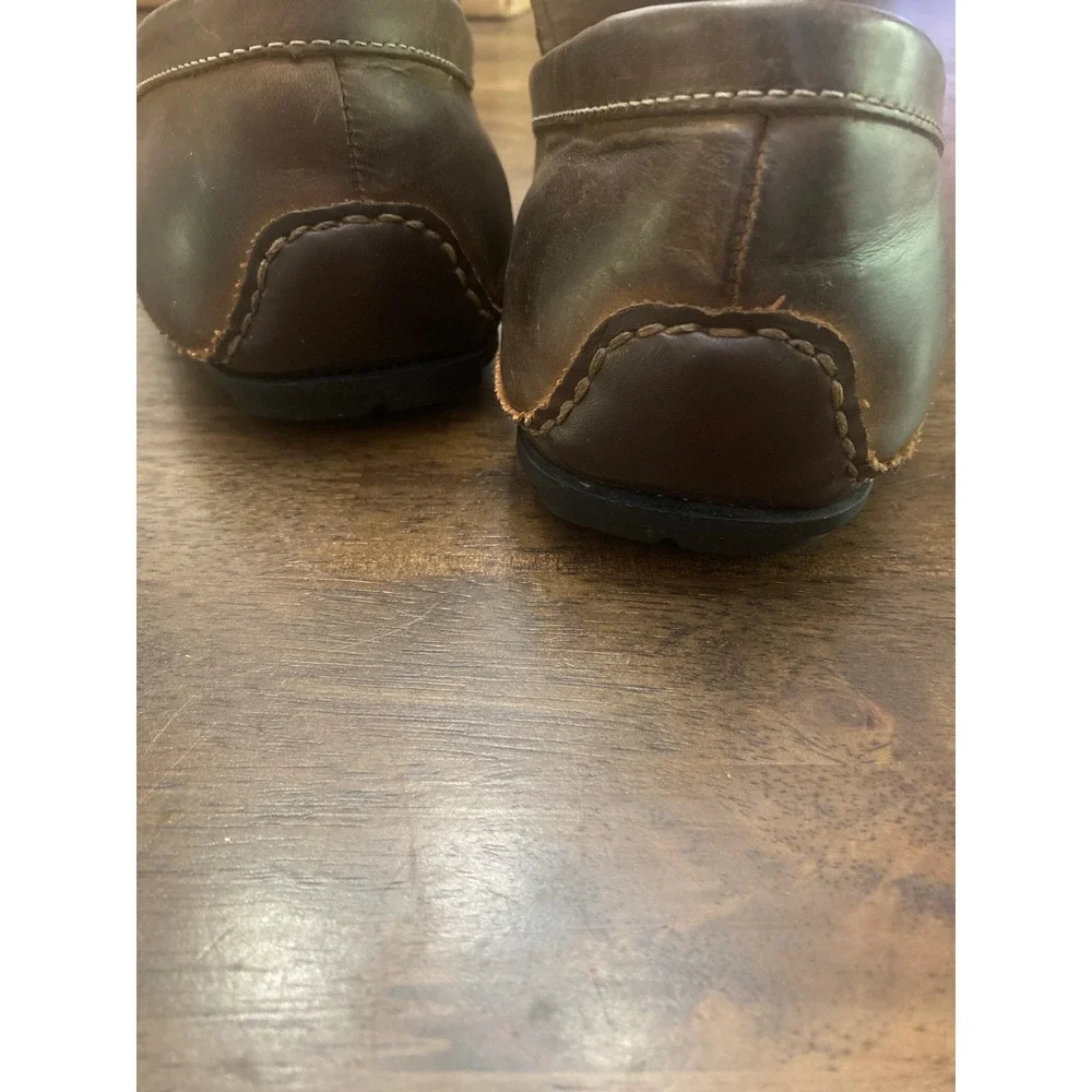 SM New York Mens Brown Leather Loafers Driver Shoes Square Toe Slip On Sz 10.5